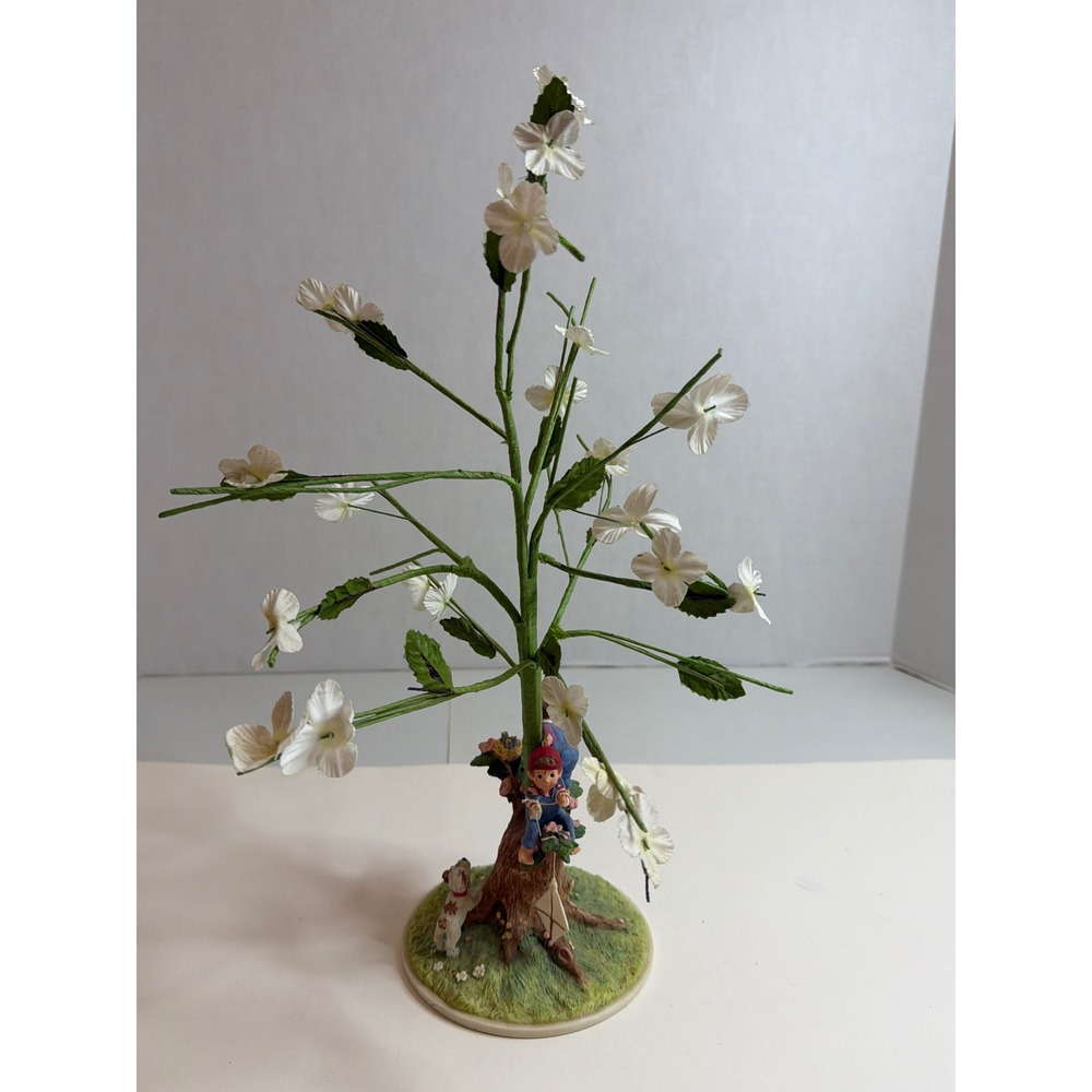 Vintage Hallmark 2001 Tree Children Dog Figurine Ornament Display Stand